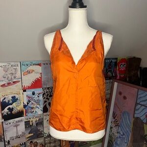 Isadora Paris Orange 100% Silk Flap V-Neck Camisole